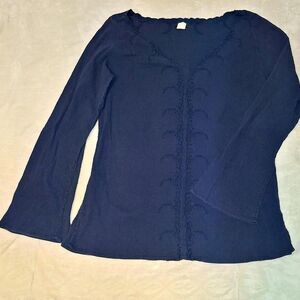 J. Crew Women's Vintage y2k Embroidered Navy Blouse/Beach Cover